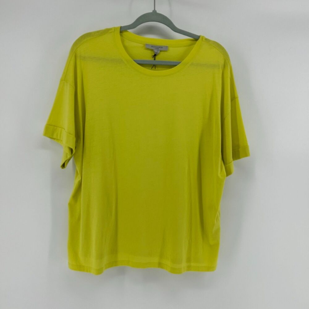 All Saints Briar Tee Relaxed Drop Shoulder T-Shirt Women L Yellow Organic Cotton